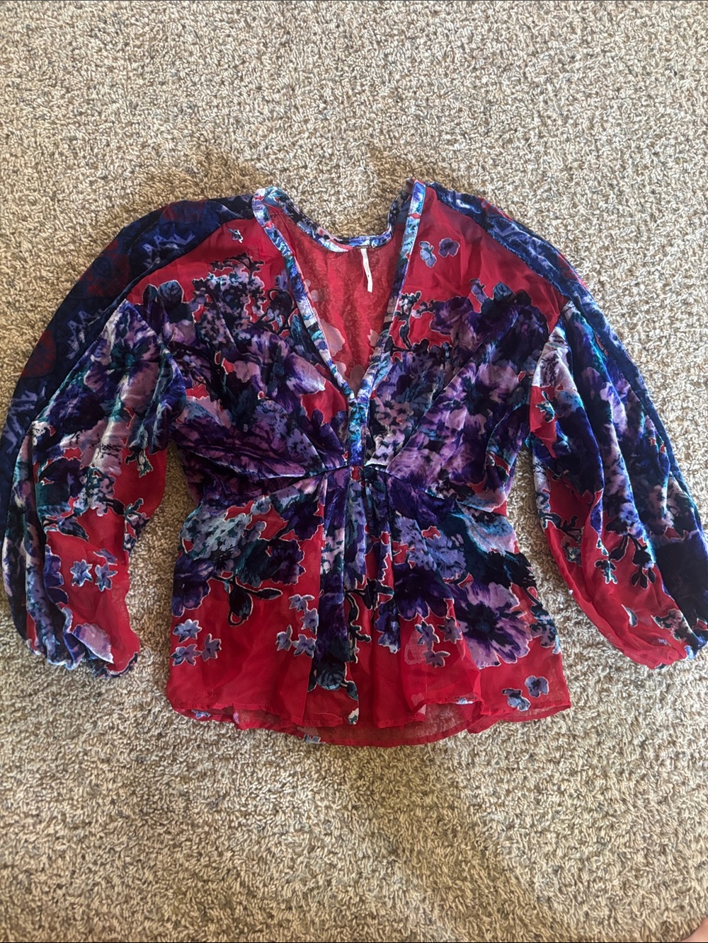 Free People Women's Red & Purple Floral blouse